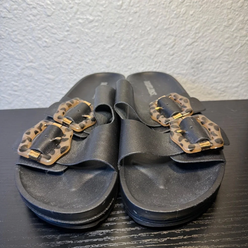 Muk Luks Grand Cayman Slide Women US 9 Black Leather Casual SlipOn Sandal EUR 39